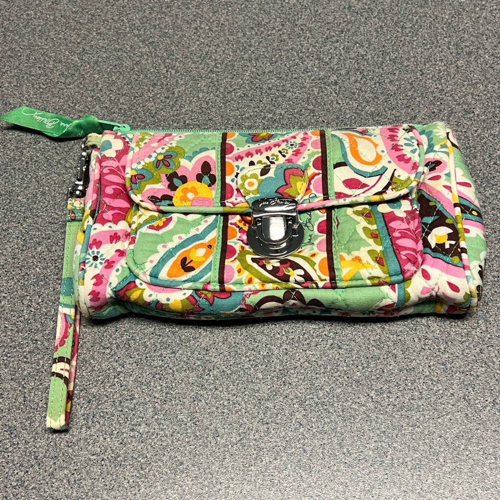 Vera Bradley Purse Push Lock Wristlet Wallet Phone Caddy Clutch Tutti Frutti